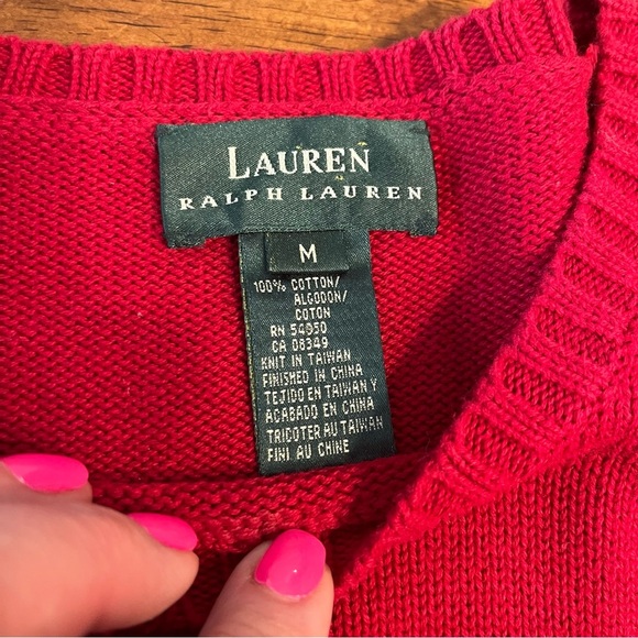 Lauren Ralph Lauren red embroidered emblem sweater crew neck 100% cotton size M - Picture 3 of 6